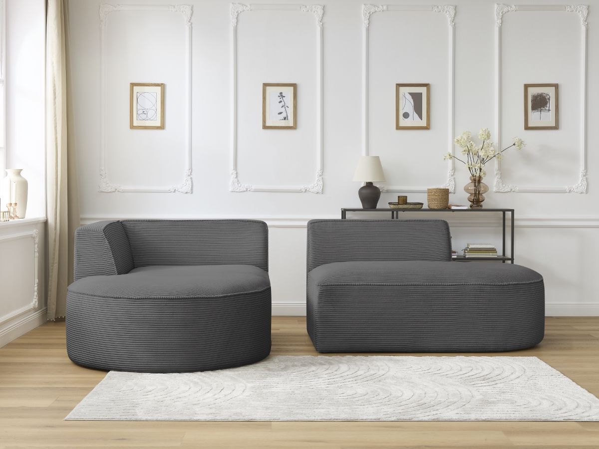 Bobochic Rousseau Ecksofa Cordsamt Dunkelgrau Ecke links
