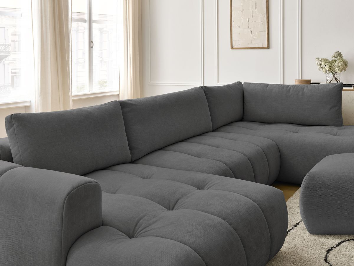 Bobochic Fuji Wohnlandschaft mit Pouf Stoff Dunkelgrau Ecke links