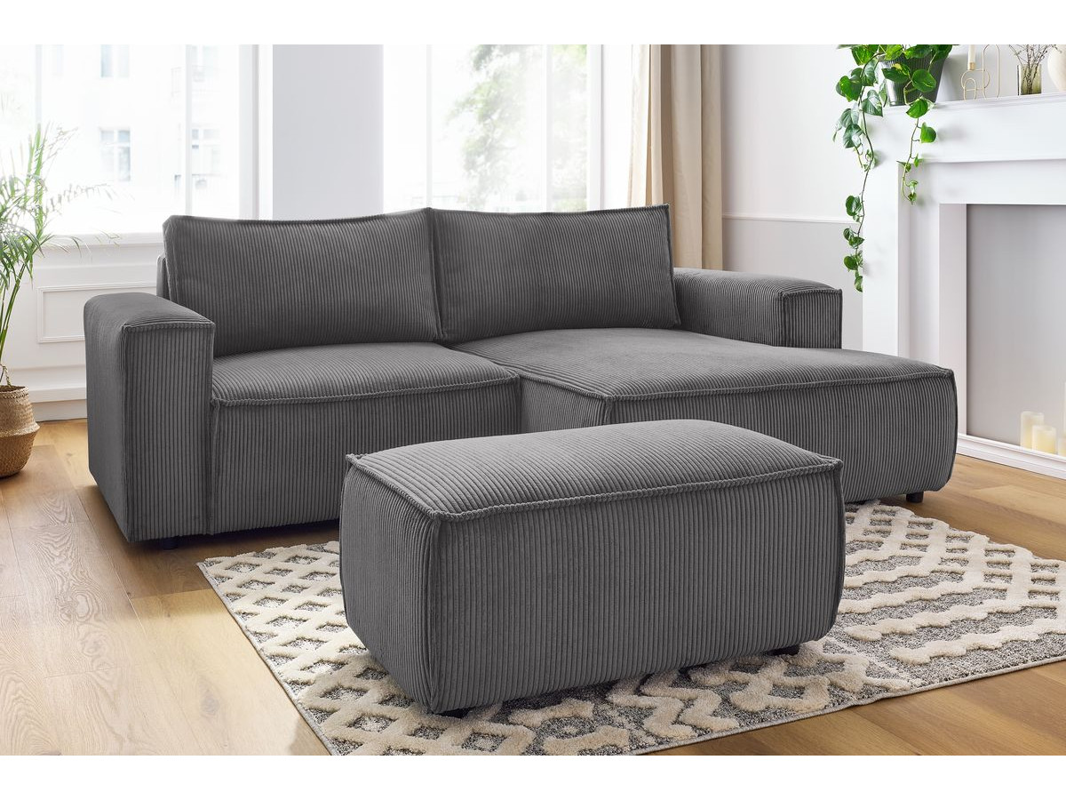 Bobochic Nihad Ecksofa mit Pouf Cordsamt Dunkelgrau Ecke rechts