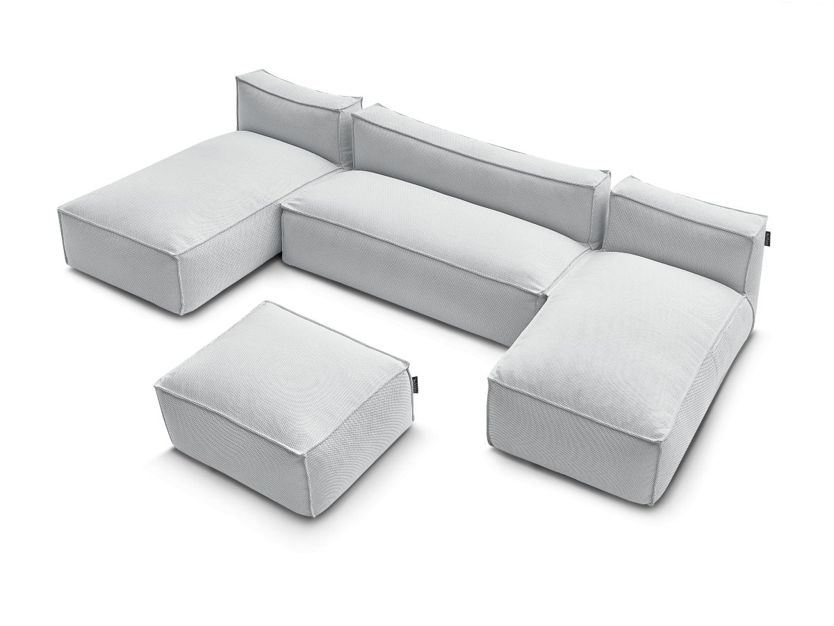 Bobochic Biarritz Gartensofa 4-Sitzer mit Pouf 332 × 168 cm Melange-Stoff Grau