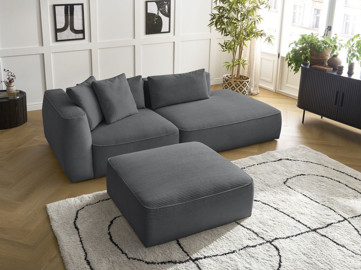 Bobochic Leopold Sofa 4-Sitzer mit Pouf Cordsamt Dunkelgrau Armlehne links