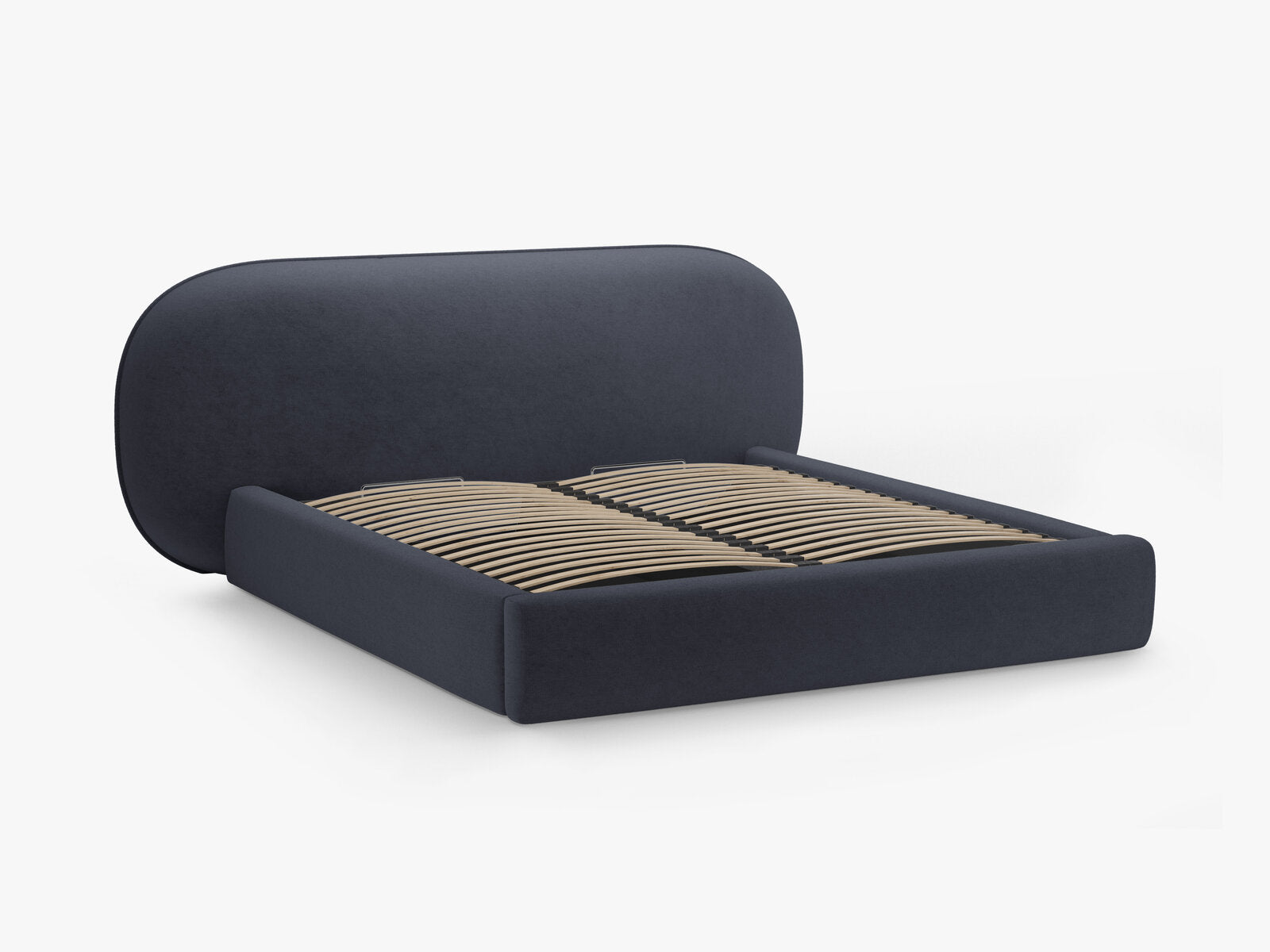 Micadoni Stauraumbett mit Kopfteil Ovalo Chenille Perfect Harmony Dunkelblau 140x200