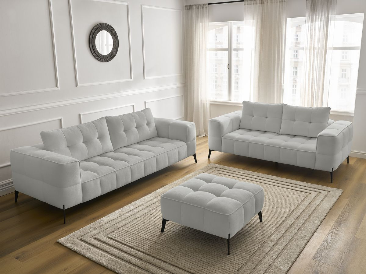 Bobochic Anis Sofa-Set 3- und 2-Sitzer mit Pouf Strukturstoff Hellgrau