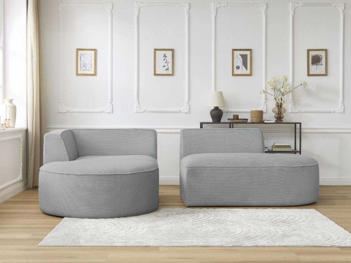 Bobochic Rousseau Ecksofa Cordsamt Hellgrau Ecke links