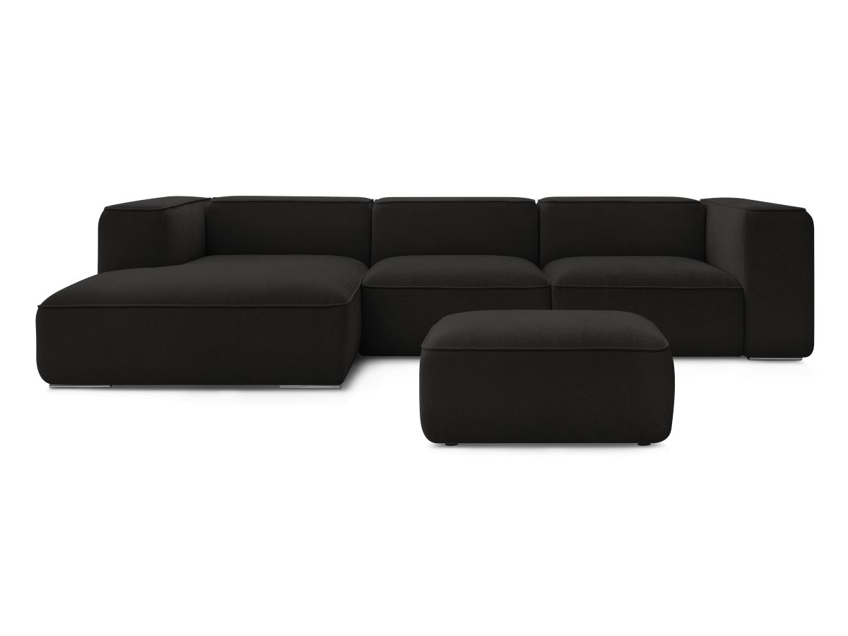 Bobochic Zephyr Ecksofa mit Pouf 349 × 165 cm Strukturstoff Schwarz Ecke links