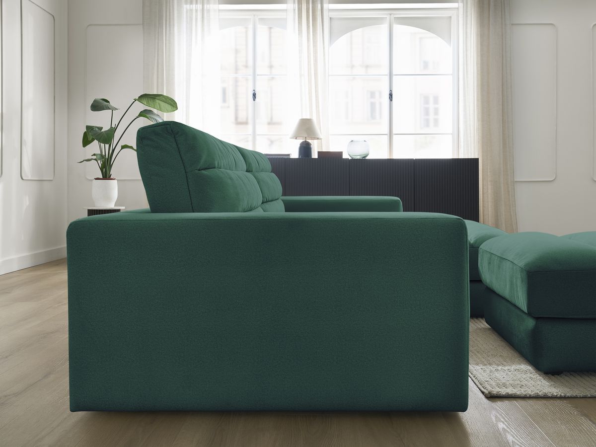 Bobochic Sierra Ecksofa mit Pouf Samt Dunkelgrün Ecke rechts