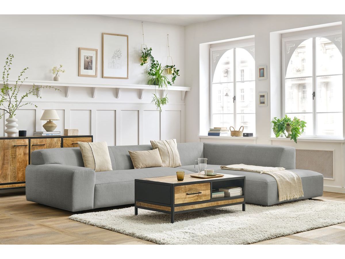 Bobochic Lavena Ecksofa 312 × 220 cm Samt Hellgrau Ecke rechts