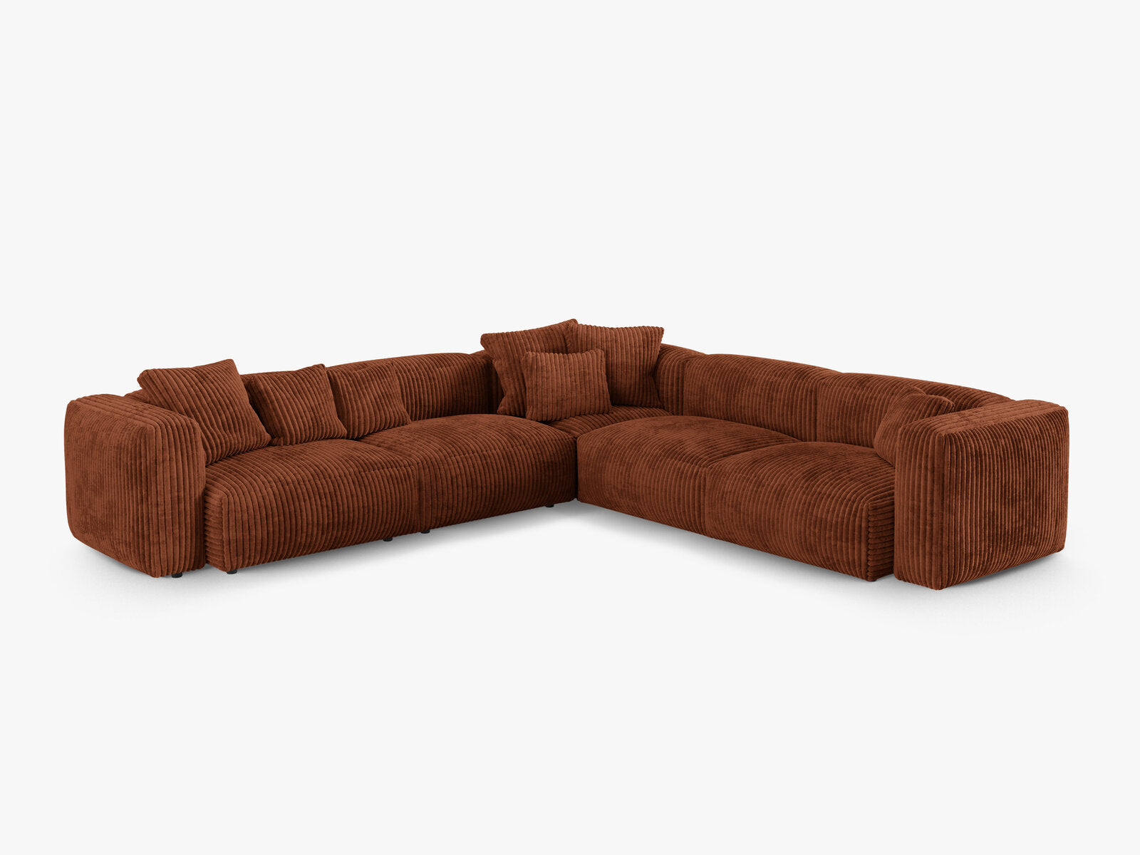 Micadoni modulares symmetrisches Ecksofa XL Martina 5-Sitzer 90cm Sitztiefe Kord Tilia Ziegel
