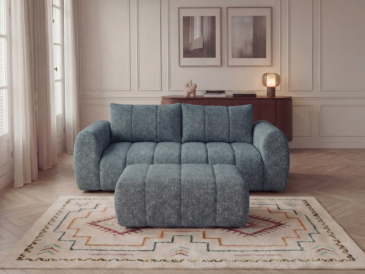 Bobochic Nesty Sofa 3-Sitzer mit Pouf Melange-Stoff Blau