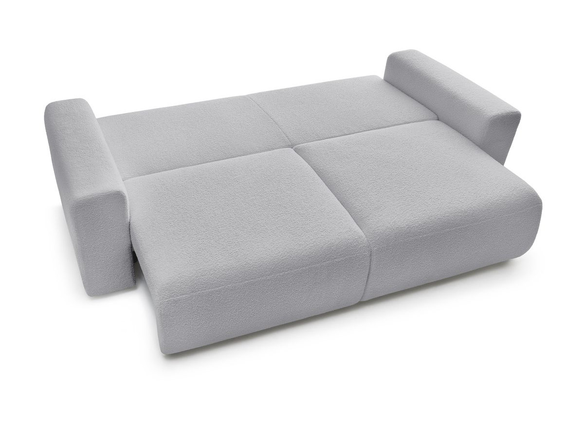 Bobochic Envy Schlafsofa 3-Sitzer mit Bettkasten und rechteckigem Pouf Bouclé-Stoff Hellgrau