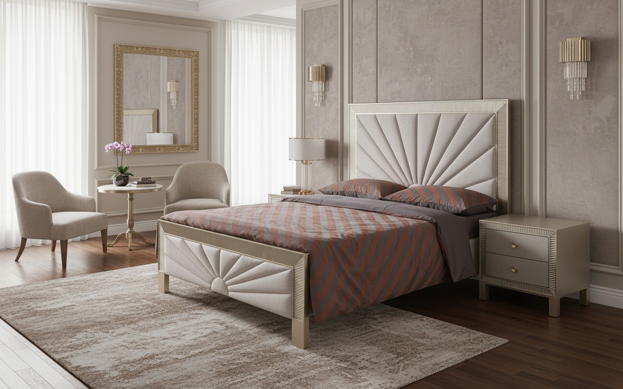 Livin Hill Set Stilig Bedroom: Polsterbett 166 cm + 2× Nachttisch Champagnergold