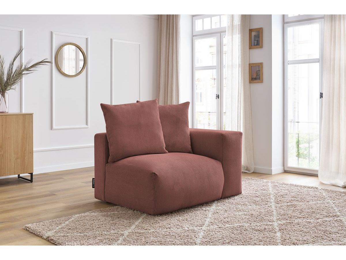 Bobochic Voltaire Sofamodul 1-Sitzer 130 × 100 cm Cordsamt Rosa Ecke rechts