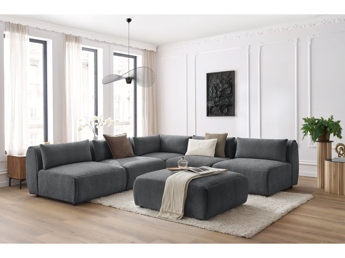 Bobochic Jeanne Ecksofa mit Pouf Strukturstoff Dunkelgrau