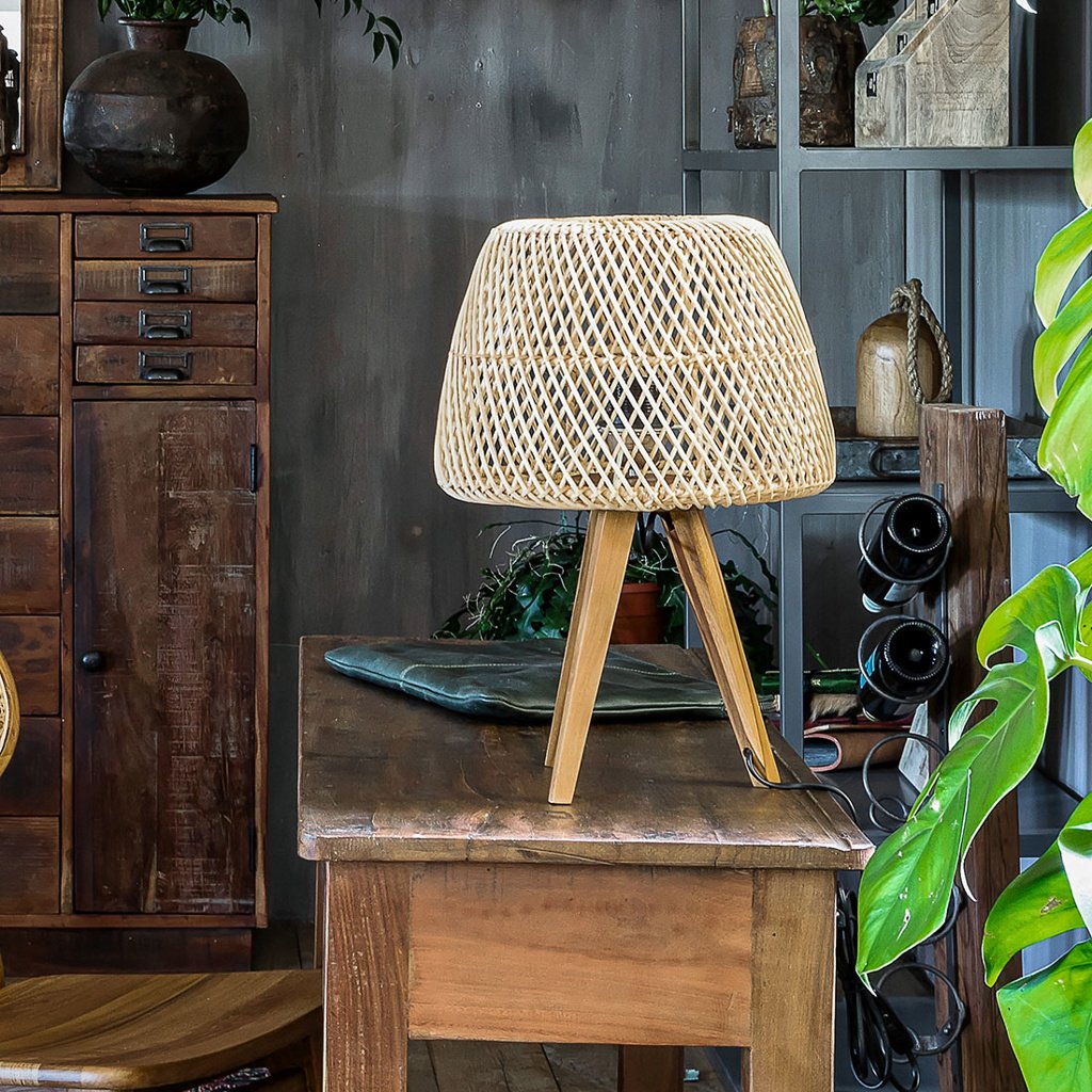 Raw Materials Tischleuchte Maze Rattan/Holz
