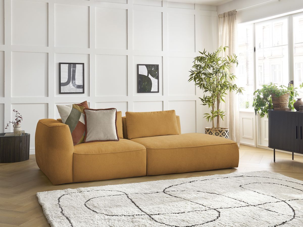 Bobochic Leopold Sofa 3-Sitzer Strukturstoff Gelb Armlehne links