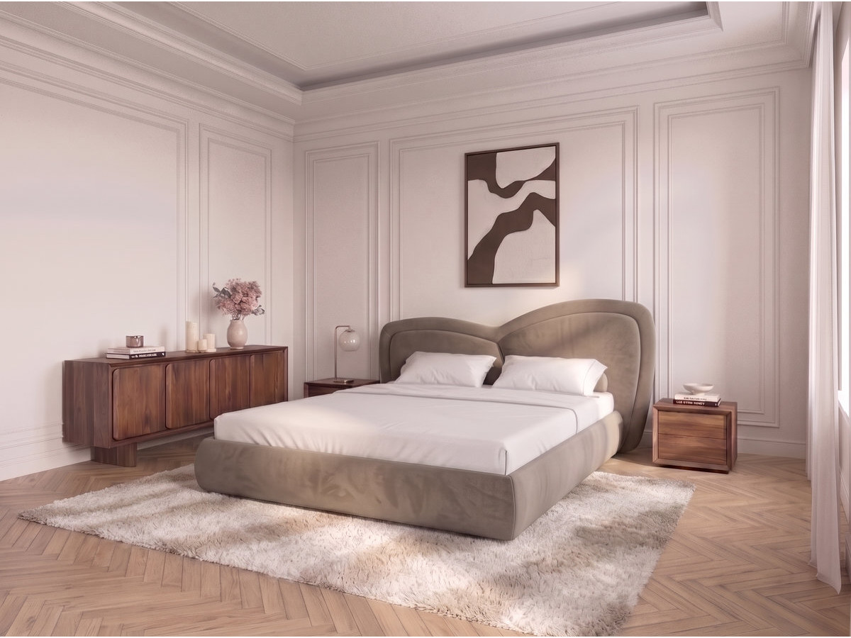 Bobochic Daniela Polsterbett Samt Taupe, Liegefläche 140 × 190 cm