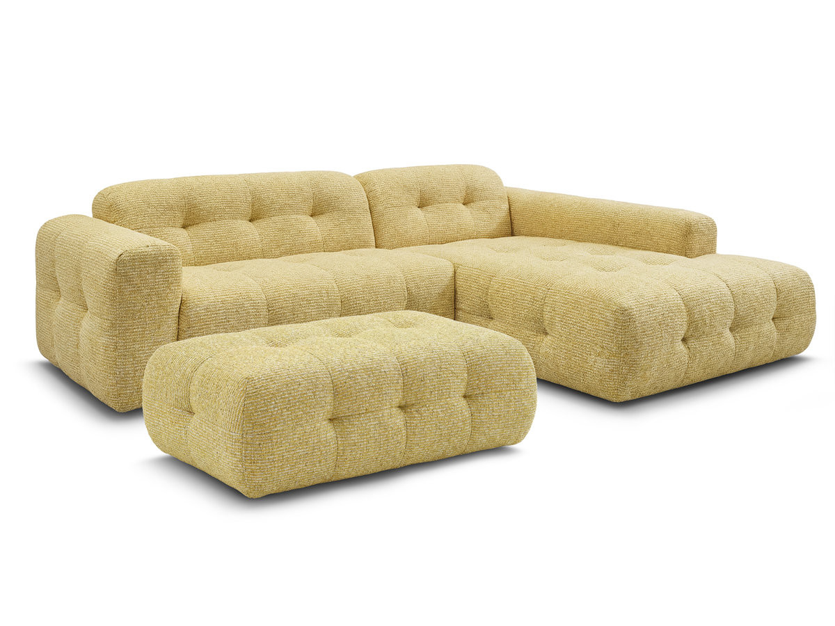 Bobochic Laura Ecksofa mit großem Pouf Melange-Stoff Gelb Ecke rechts