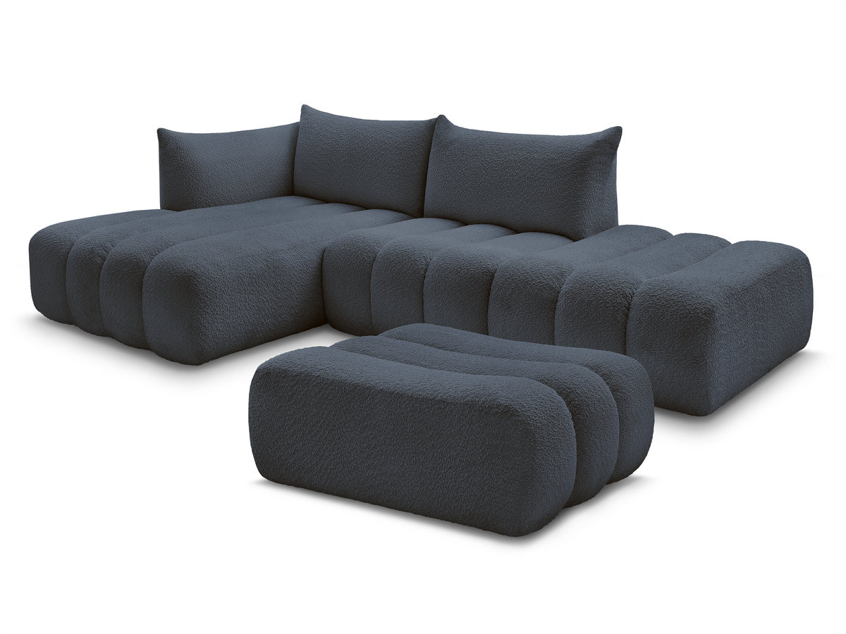 Bobochic Azra Ecksofa mit Pouf 319 × 178 cm Bouclé-Stoff Dunkelblau Ecke links