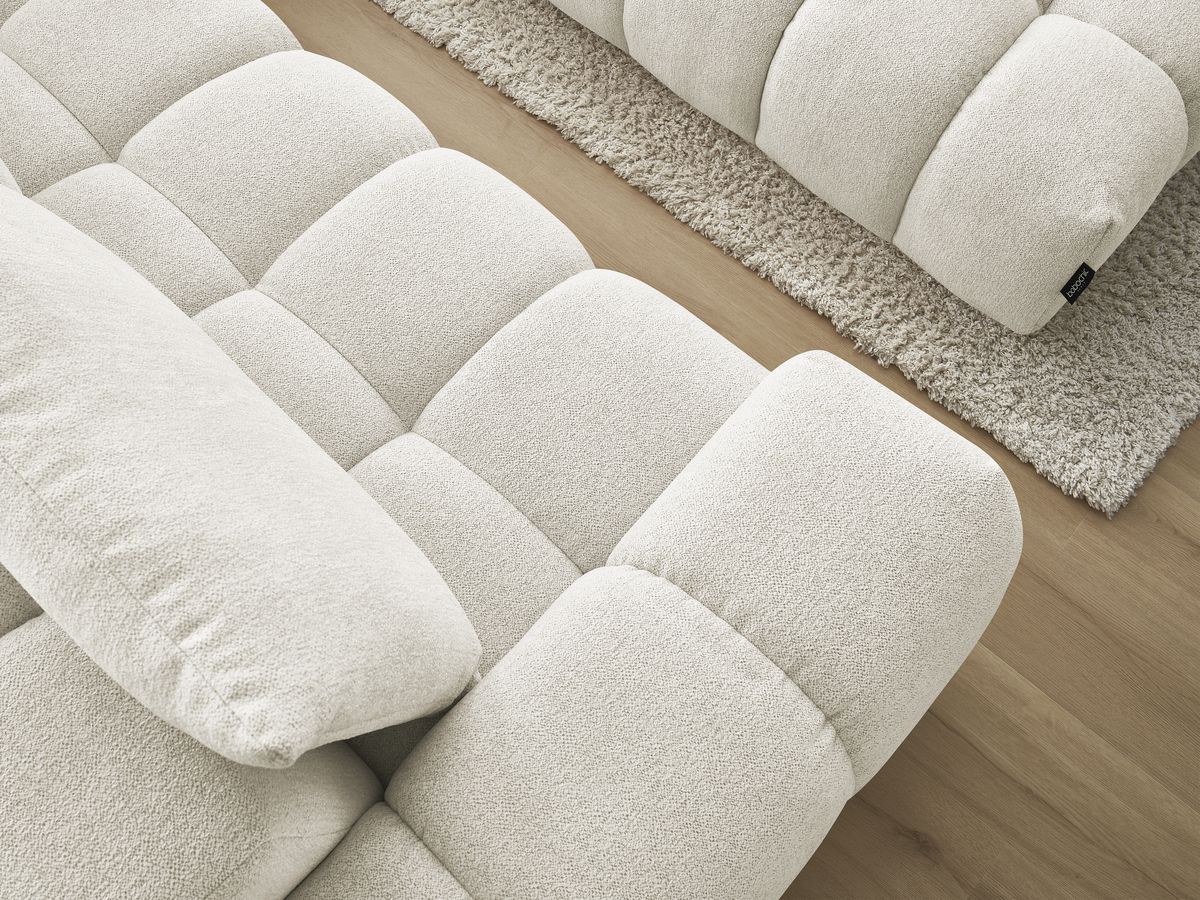 Bobochic Everest Ecksofa mit Schlaffunktion und Pouf, 4 Kissen Melange-Stoff Weiß Ecke rechts
