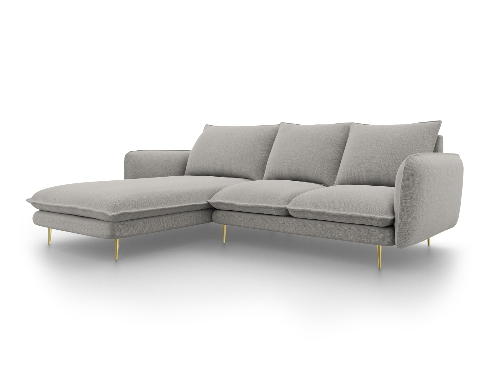 Cosmopolitan Design Ecksofa Vienna 5-Sitzer Strukturierter Stoff Asgard/Positano Hellgrau Links Beine Gold