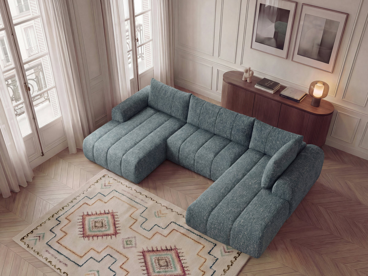 Bobochic Nesty Wohnlandschaft Melange-Stoff Blau Ecke links