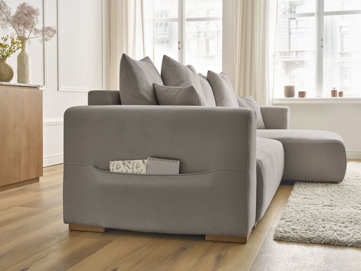 Bobochic Sidonie Ecksofa mit Schlaffunktion und Bettkasten Cordsamt Taupe