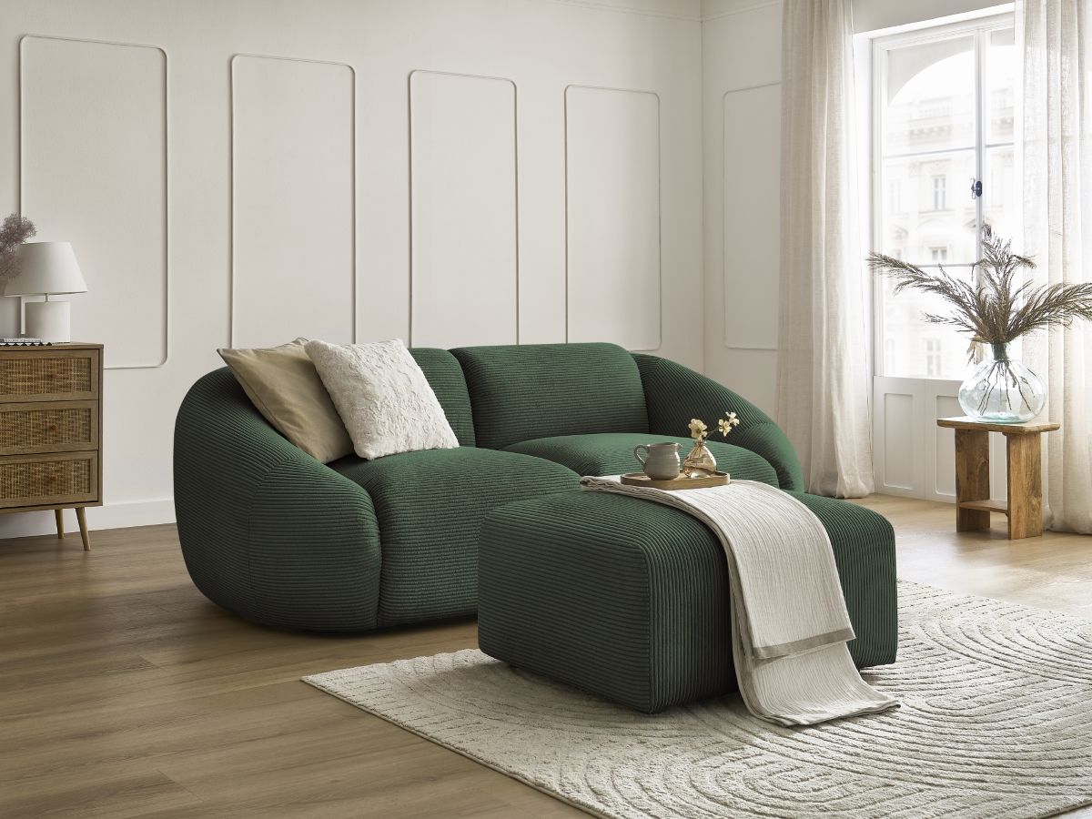 Bobochic Tina Sofa 3-Sitzer mit Pouf Cordsamt Grün