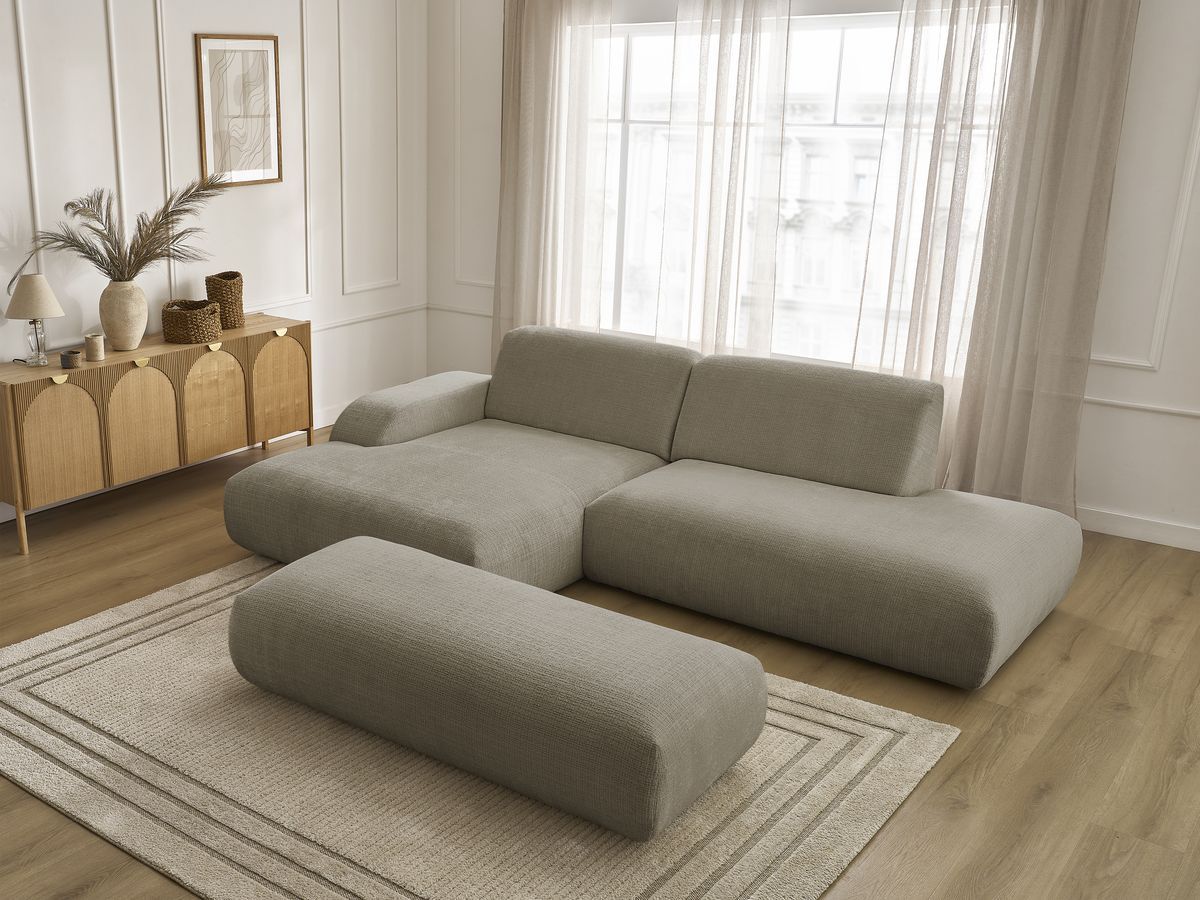 Bobochic Sirius Ecksofa mit Pouf 300 × 170 cm Strukturstoff Taupe Ecke links