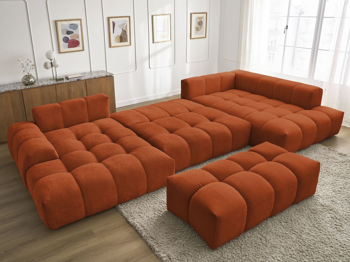 Bobochic Everest Wohnlandschaft mit Pouf, 14 Kissen Strukturstoff Orange Ecke links