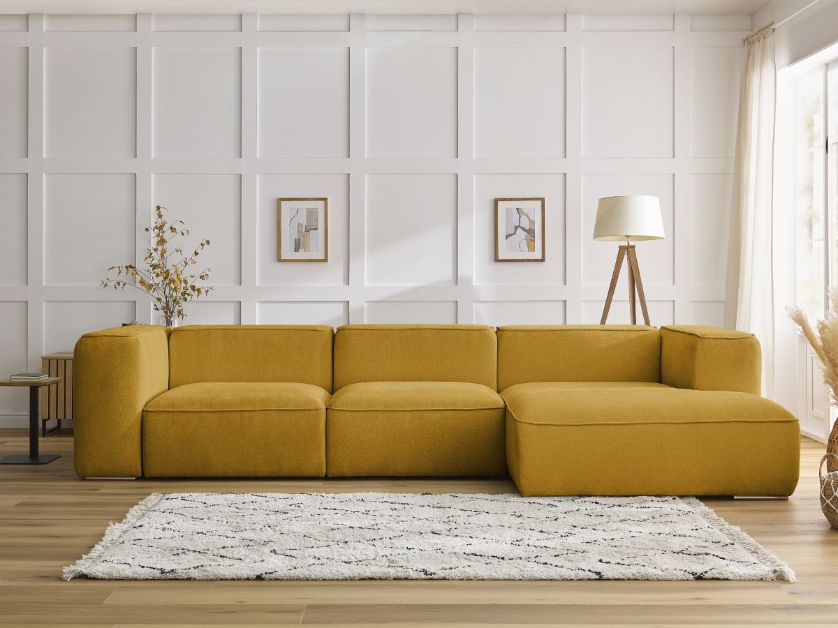 Bobochic Zephyr Ecksofa 349 × 165 cm Strukturstoff Gelb Ecke rechts