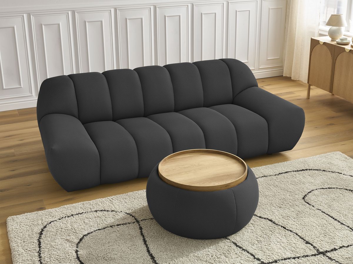 Bobochic Hayden Sofa 2-Sitzer mit Pouf Mesh-Stoff Schwarz