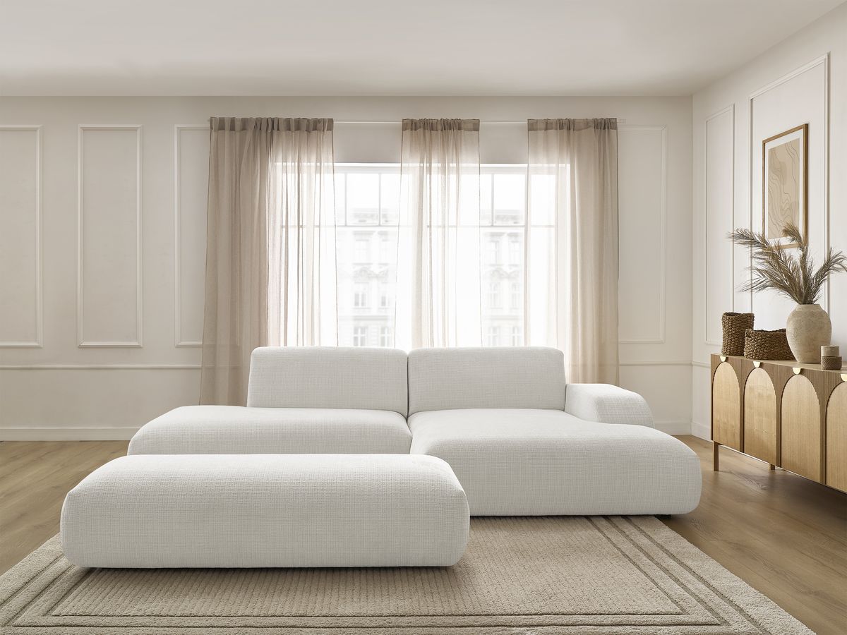 Bobochic Sirius Ecksofa mit Pouf 300 × 170 cm Strukturstoff Weiß Ecke rechts