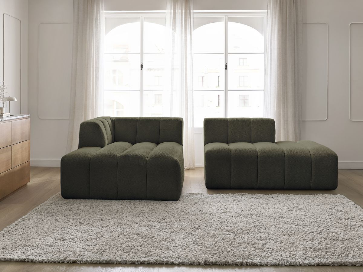Bobochic Annecy Ecksofa Bouclé-Stoff Grün Ecke links