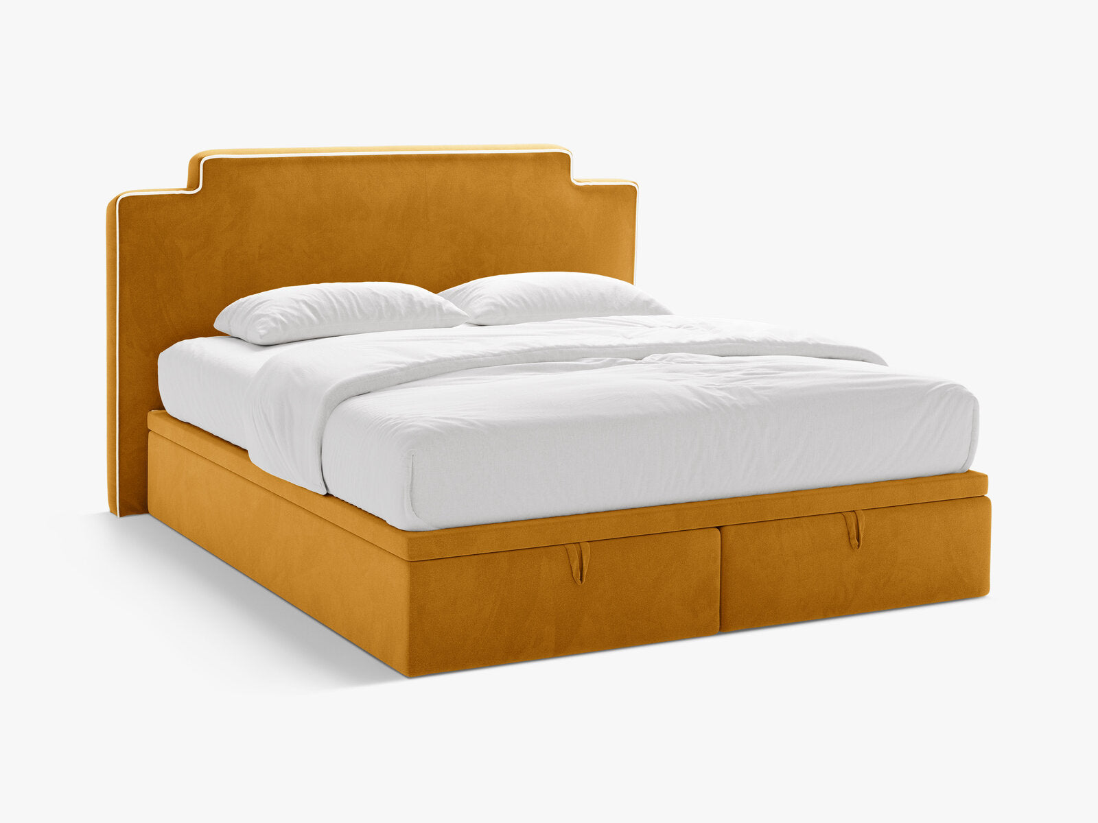 Micadoni Princess Boxspringbett mit Bettkasten und Kopfteil Samt Magic Velvet Elfenbein / Senf 140x200