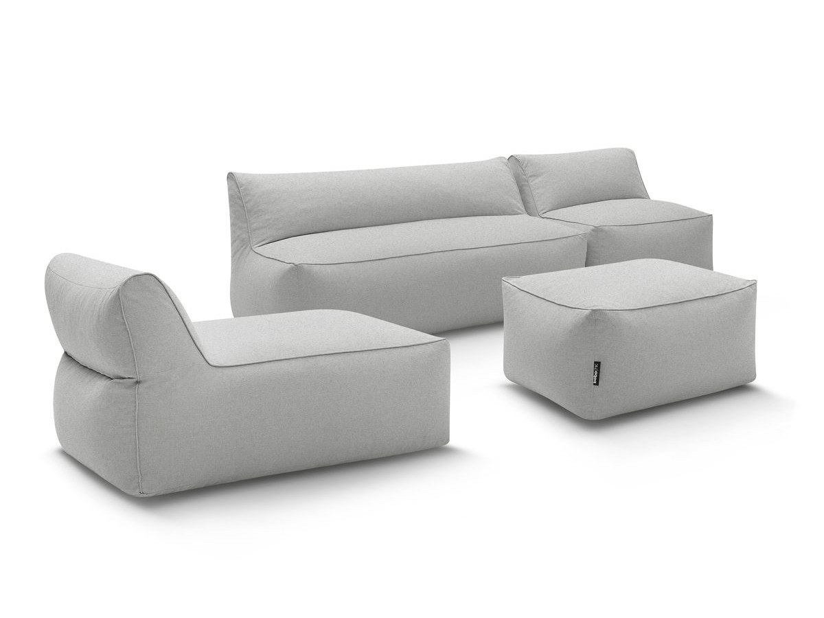 Bobochic Riviera Gartensofa 5-Sitzer mit Pouf Stoff Hellgrau