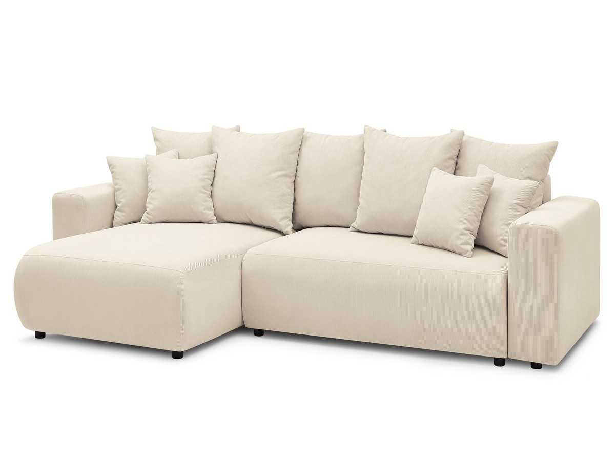 Bobochic Envy Ecksofa mit Schlaffunktion und Bettkasten und Pouf Cordsamt Beige