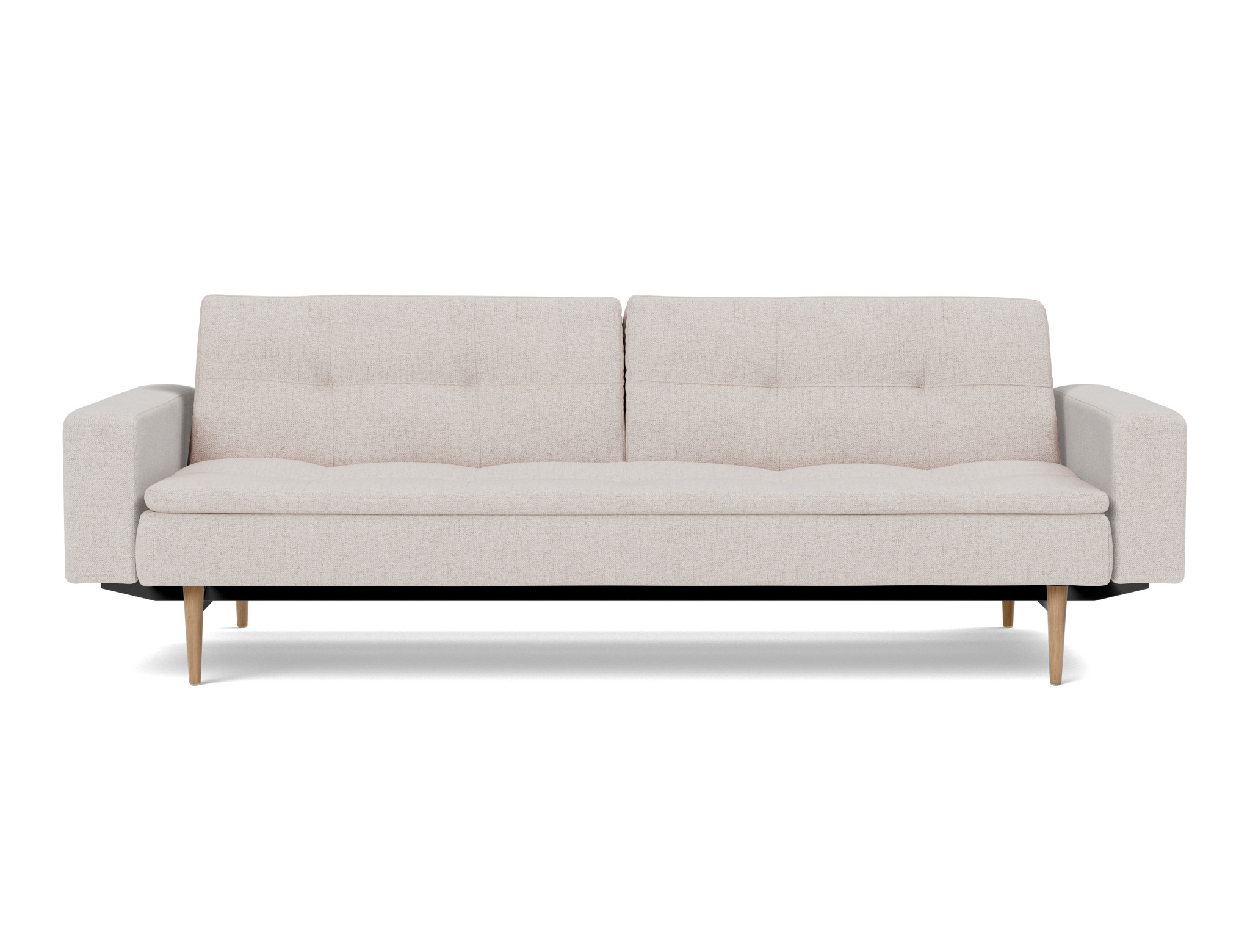 Schlafsofa Dublexo mit Armlehnen Strukturierter Stoff Weda 300-Weda-Sand Beine Styletto Eiche hell