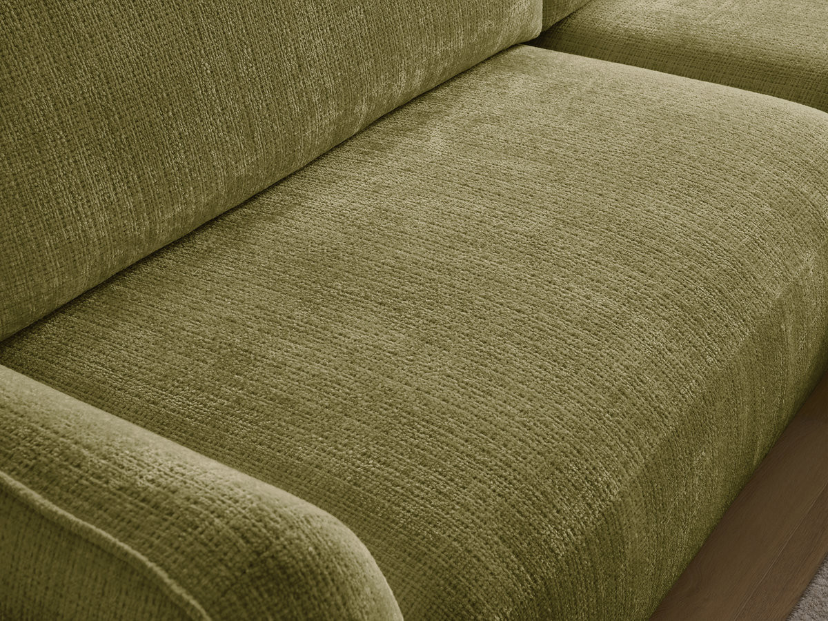 Bobochic Denise Ecksofa mit Schlaffunktion und Bettkasten 258 × 160 cm Strukturstoff Grün Ecke rechts