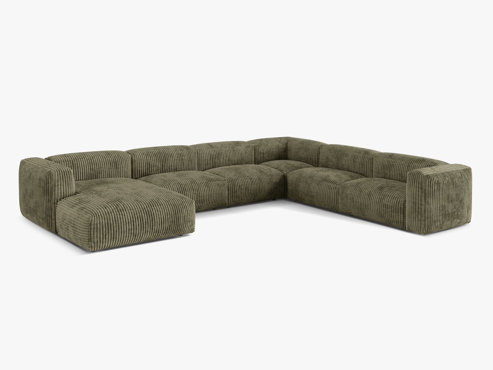 Micadoni modulares Ecksofa XL Martina 6-Sitzer Rechts Kord Tilia Moßgrün