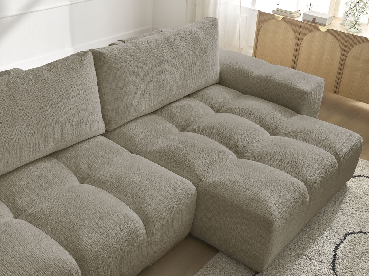 Bobochic Anakin Ecksofa mit Schlaffunktion und Bettkasten, 2 Kissen Strukturstoff Taupe