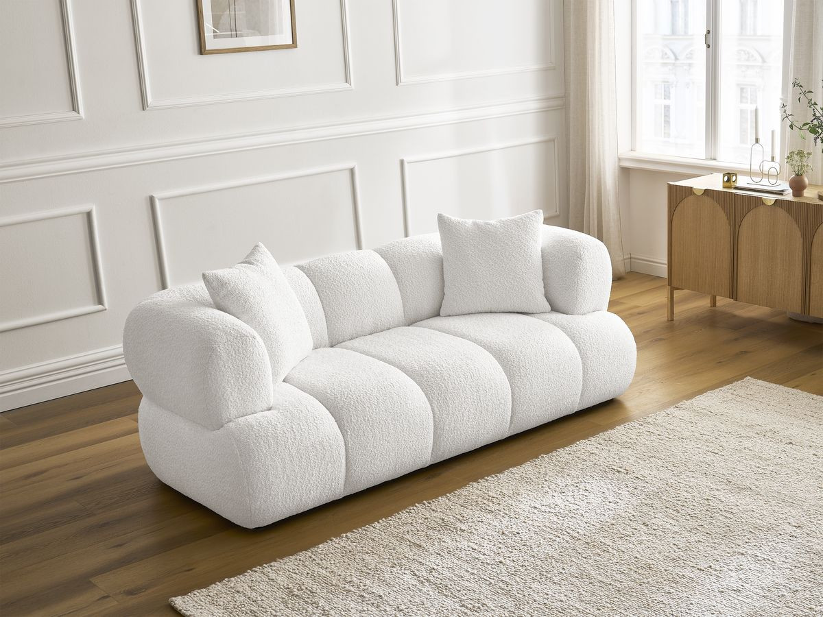 Bobochic Pamira Sofa 2-Sitzer Bouclé-Stoff Weiß