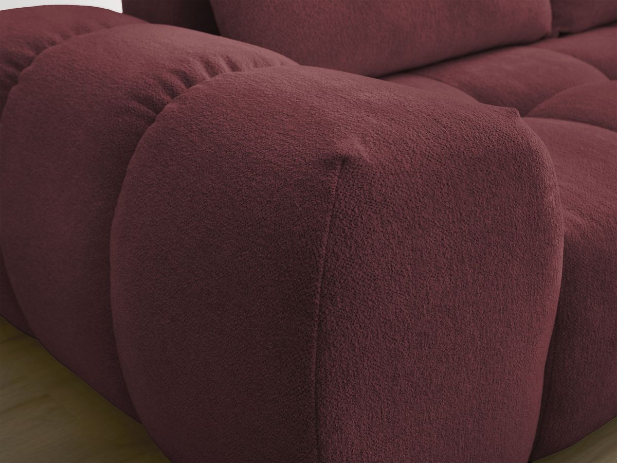 Bobochic Everest Ecksofa mit Schlaffunktion und Bettkasten und Pouf 320 × 212 cm, 5 Kissen Melange-Stoff Rot Ecke rechts