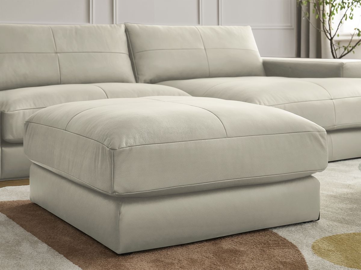Bobochic Leonard Ecksofa mit Pouf 274 × 159 cm Leder Beige Ecke rechts