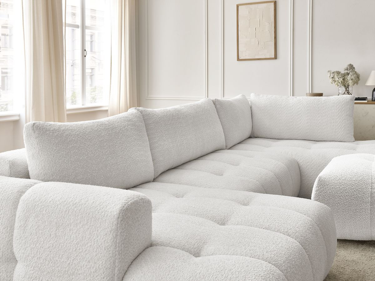 Bobochic Fuji Wohnlandschaft mit Pouf Bouclé-Stoff Weiß Ecke links
