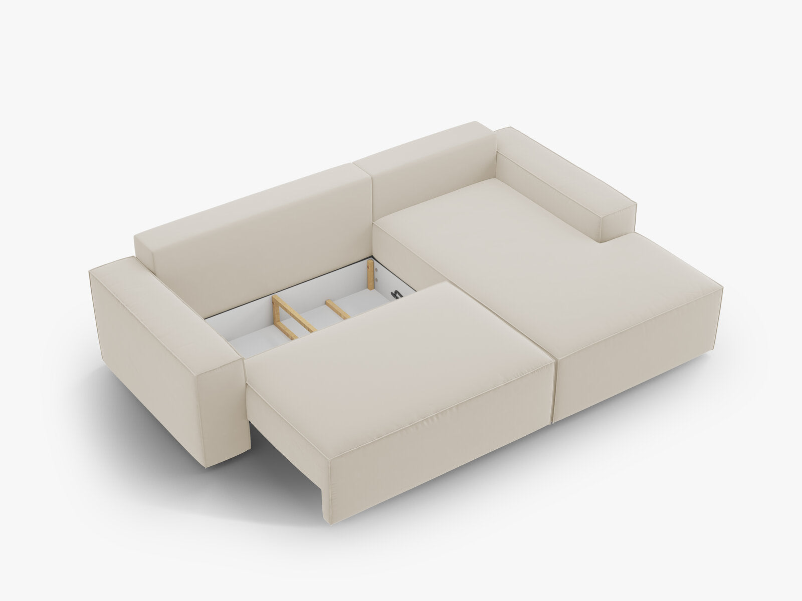 Micadoni Schlaf-Ecksofa Jodie 3-Sitzer Rechts Samt Dunkelbeige