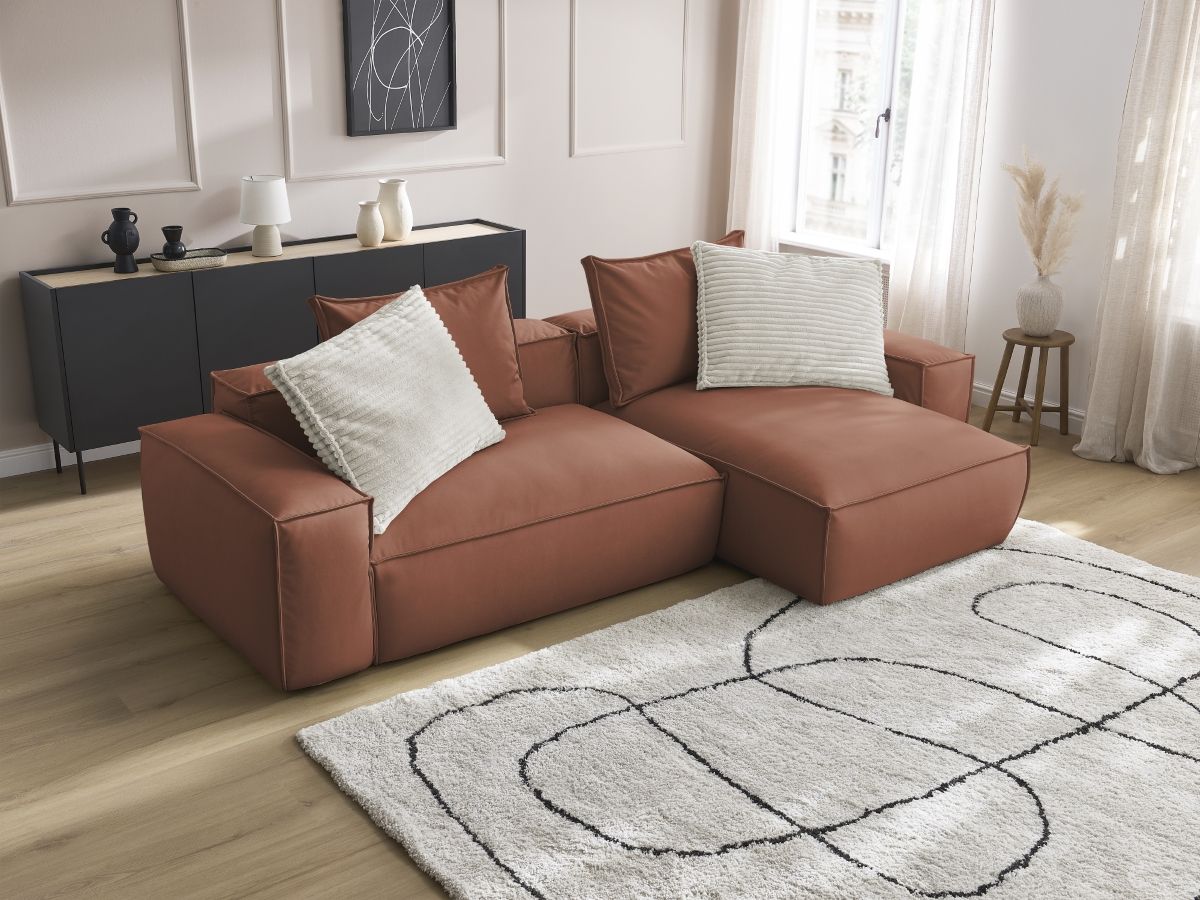 Bobochic Boheme Ecksofa, 3 Kissen Kunstleder Dunkelbraun