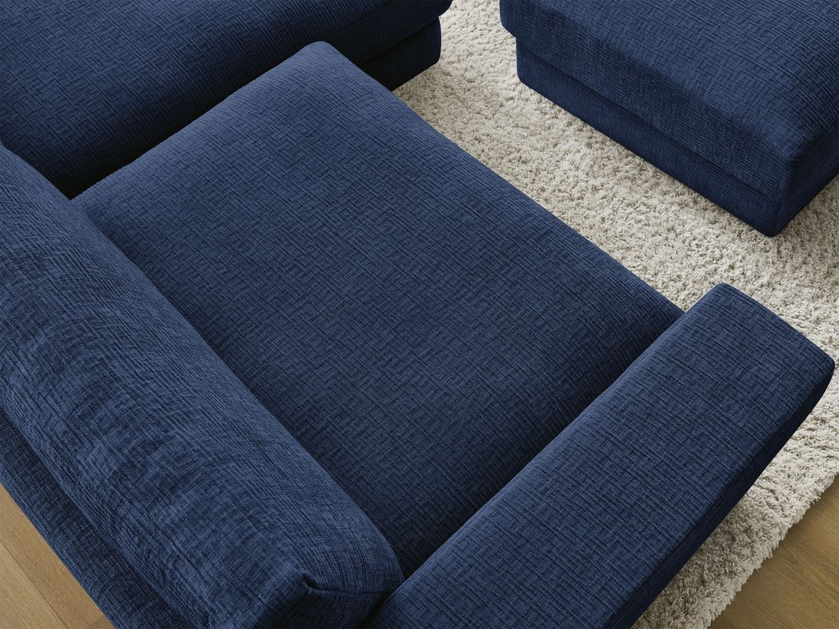Bobochic Leonard Ecksofa mit Pouf 234 × 159 cm Strukturstoff Dunkelblau Ecke rechts