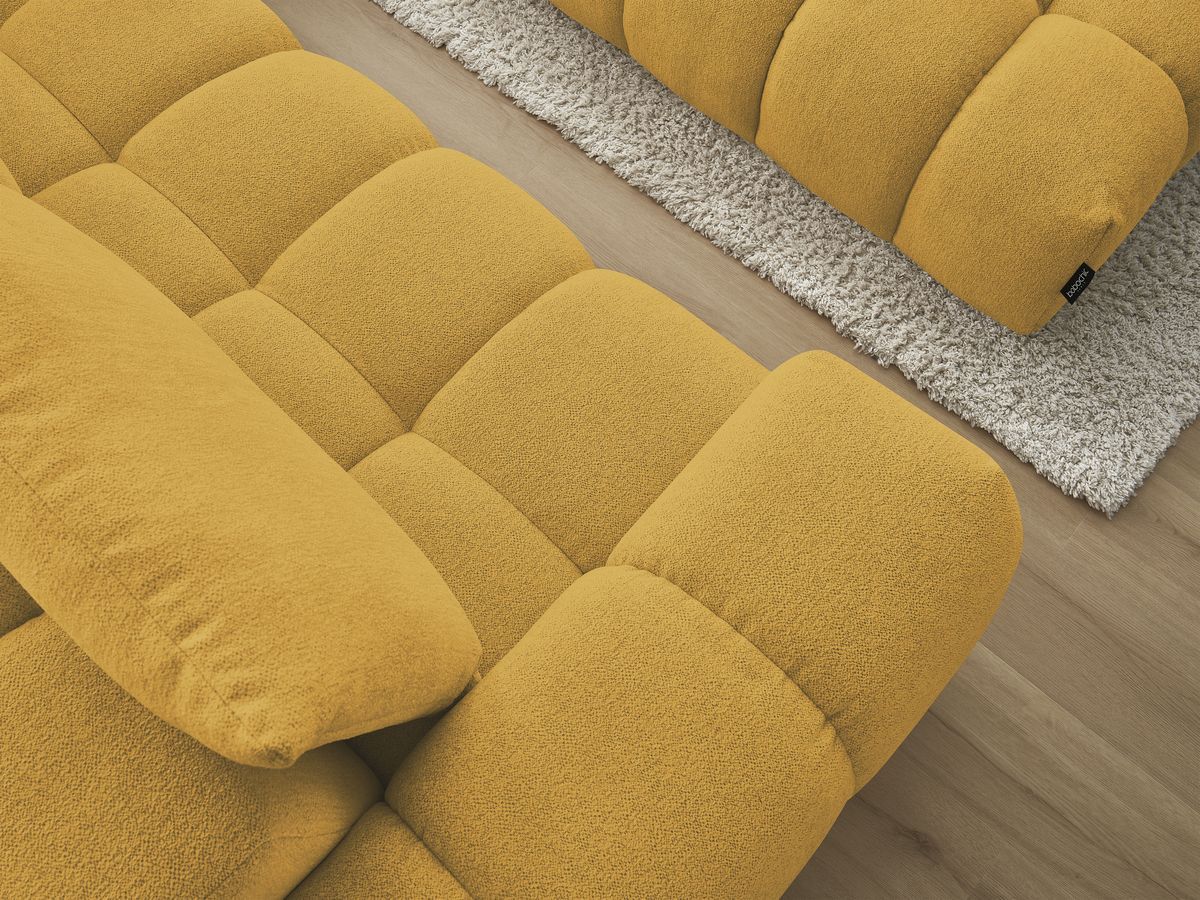 Bobochic Everest Ecksofa mit Schlaffunktion und Pouf, 4 Kissen Melange-Stoff Gelb Ecke rechts