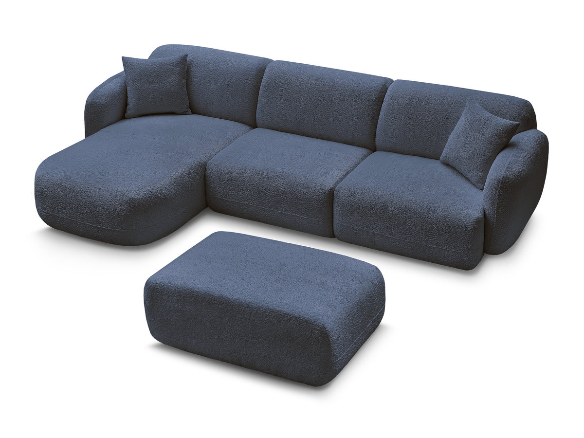 Bobochic Anda Ecksofa mit Pouf 292 × 163 cm Chenille Dunkelblau Ecke links