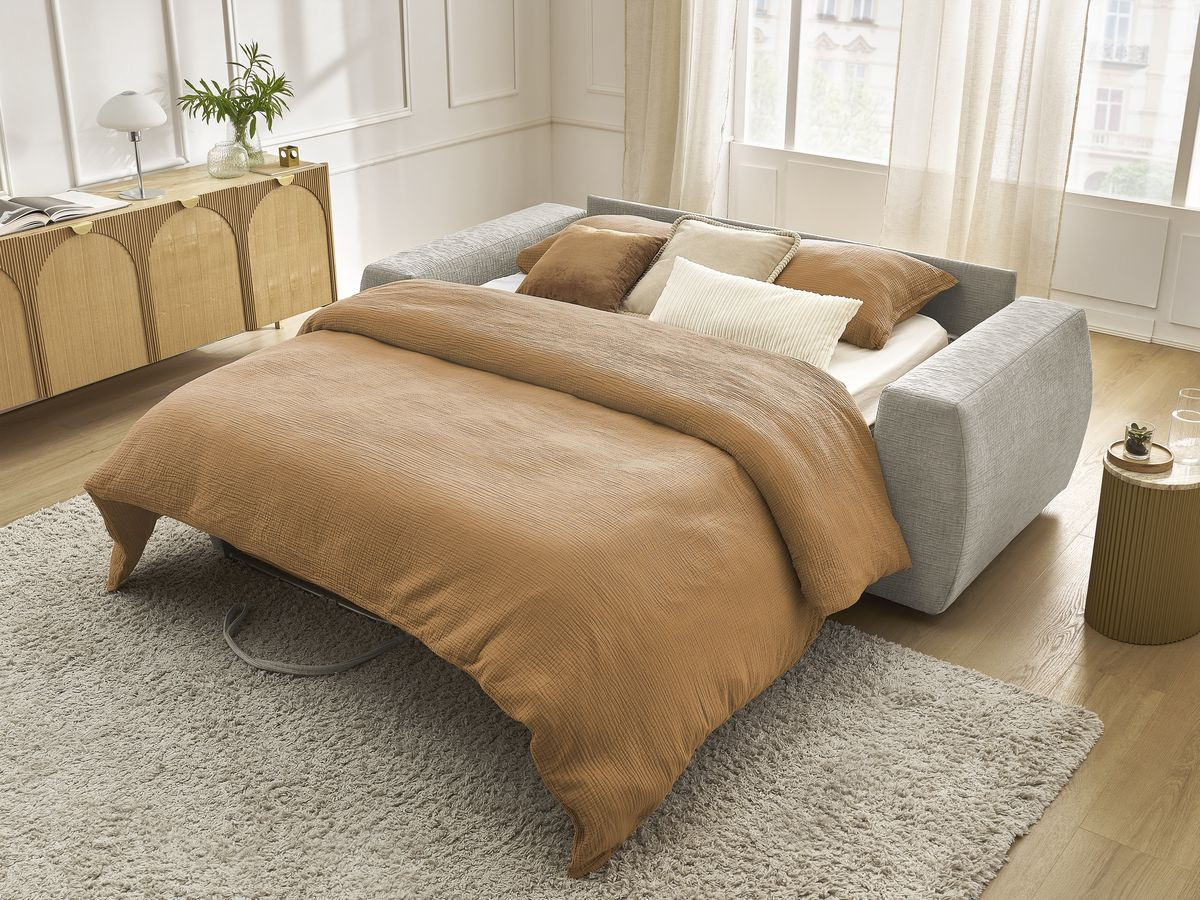 Bobochic Hugo Schlafsofa 3-Sitzer Strukturstoff Beige, Liegefläche 160 × 190 cm